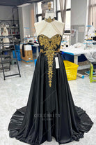 shimmery lace high slit prom dress