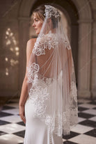 shimmery sequined flower lace bridal veil