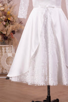 short lace wedding dress with satin overlay