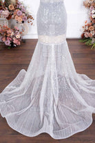 silver court train prom dress