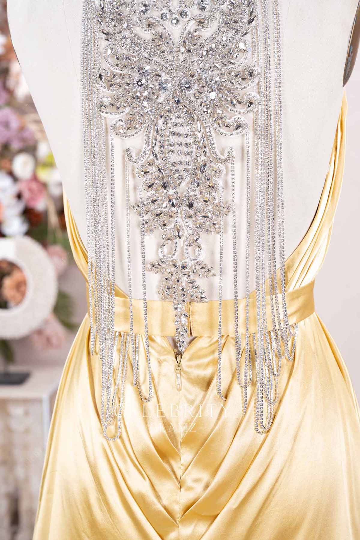 silver rhinestones prom dress