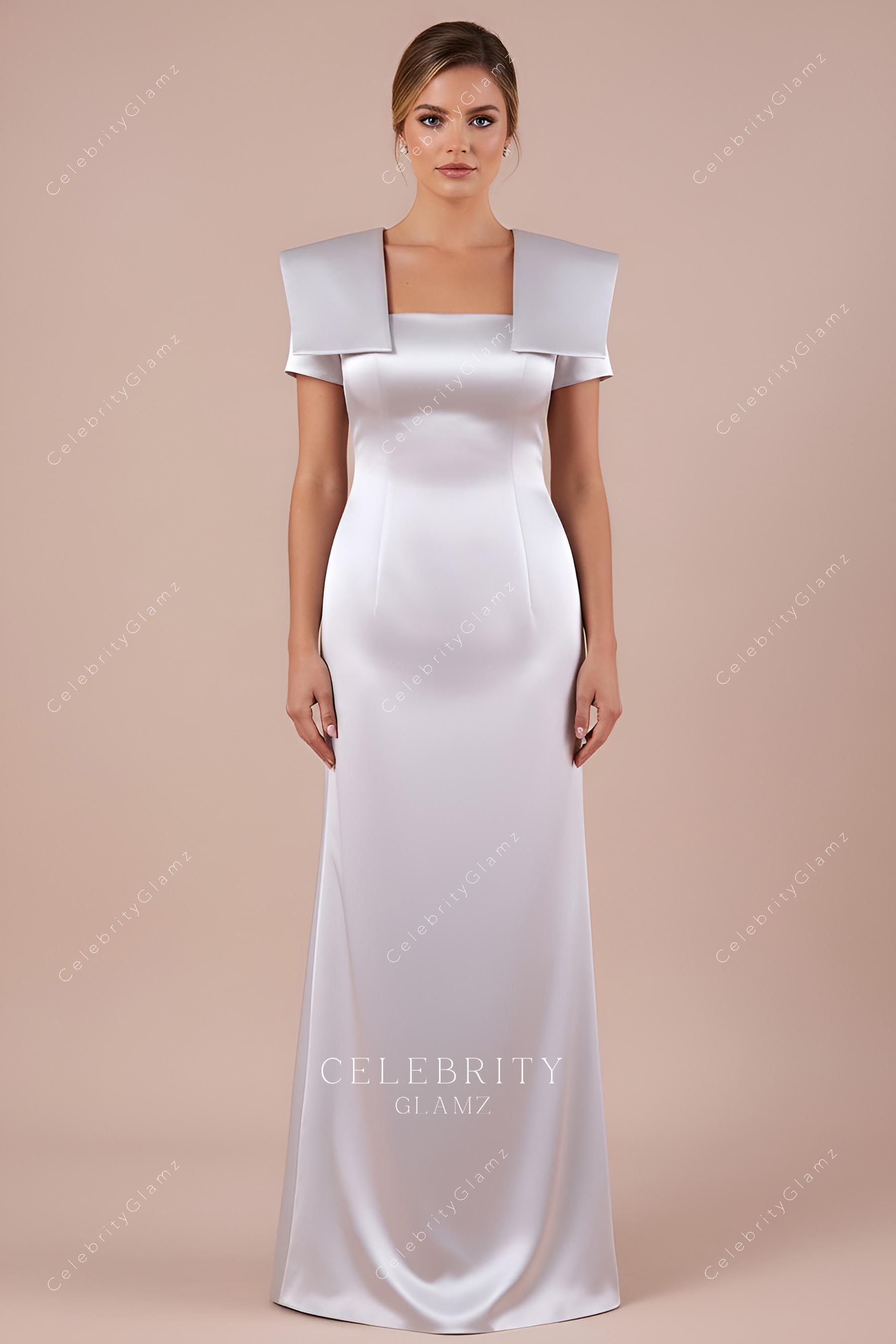 silver satin formal gown