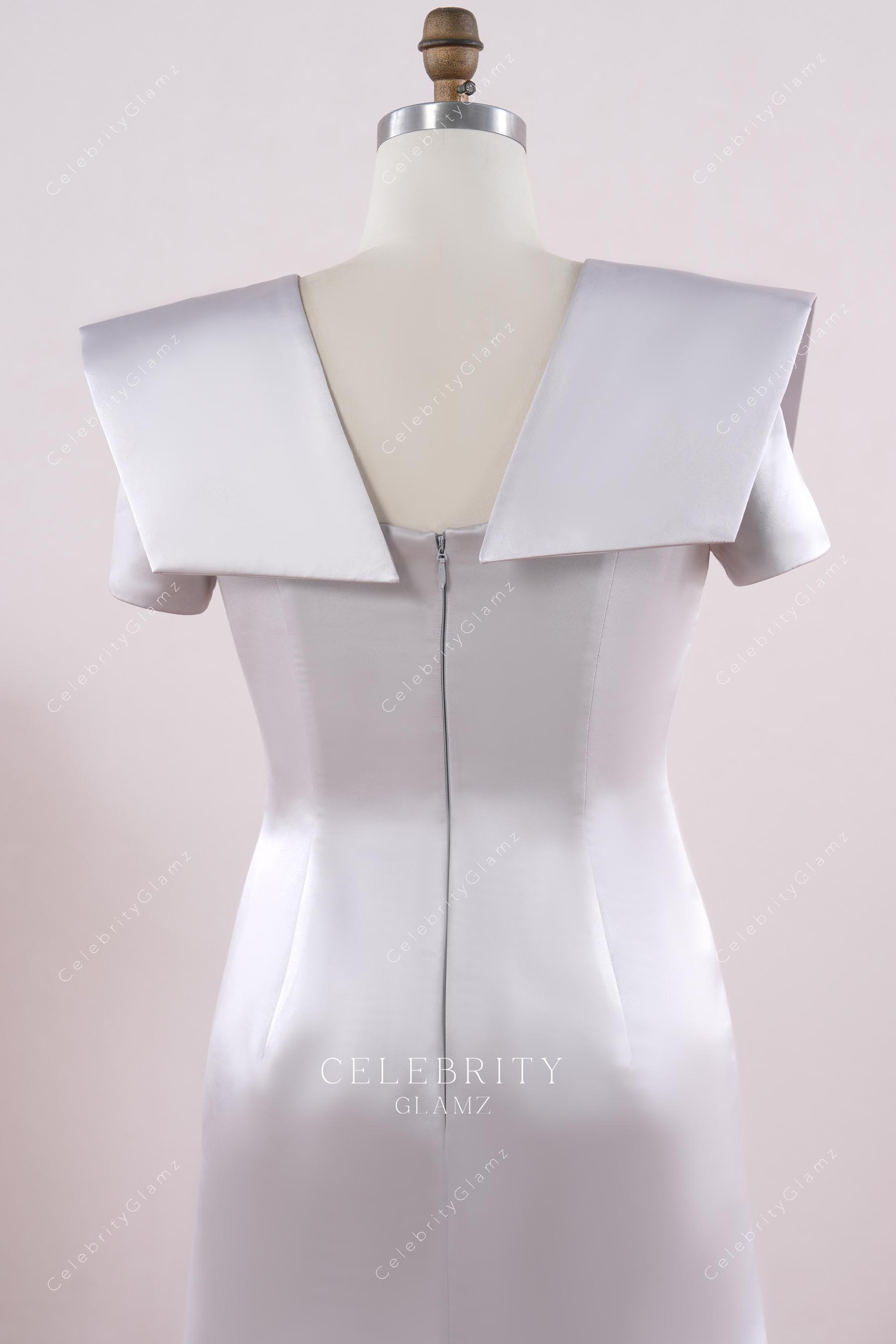 silver short sleeve evening dress