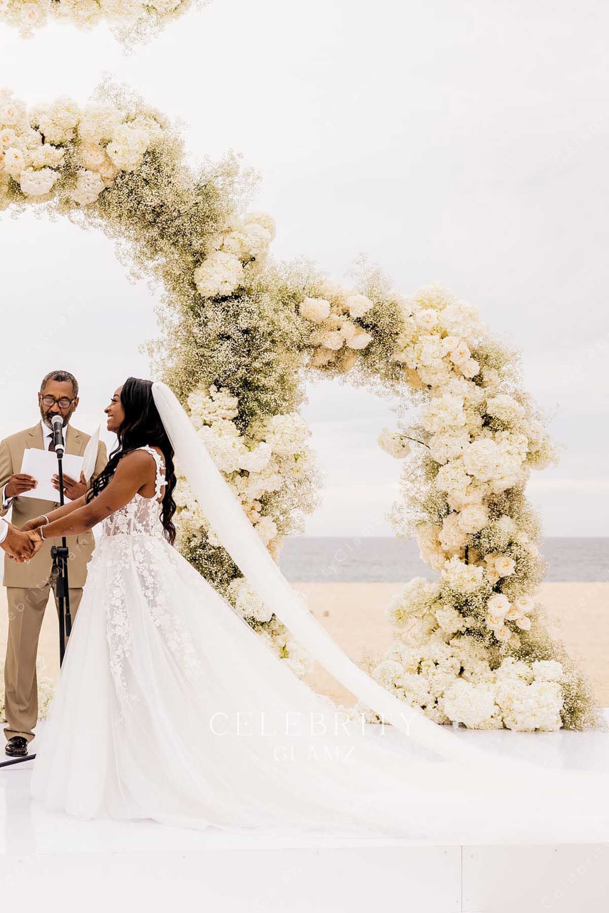 Simone Biles lace corset wedding dress 
