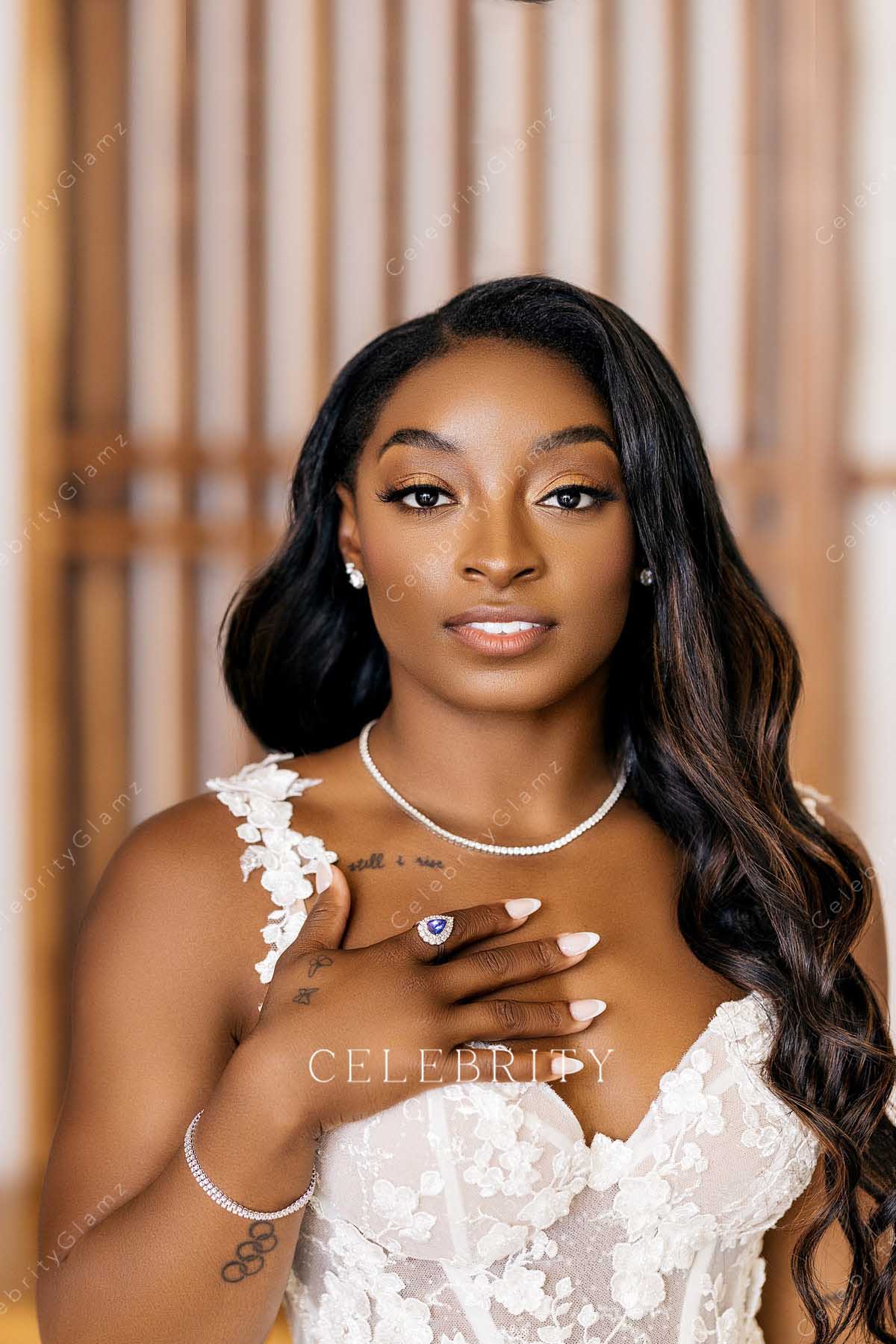 Simone Biles sweetheart neck wedding dress