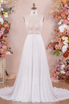 simple boho lace chiffon wedding dress