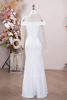 simple crepe fit flare floor length wedding dress