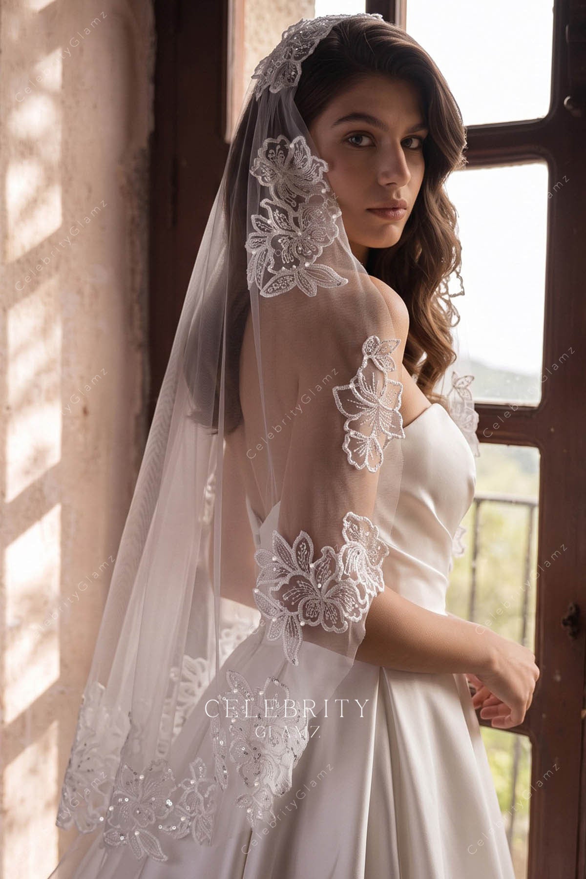 single tier fingertip length bridal veil