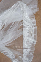 single tier lace applique wedding veil