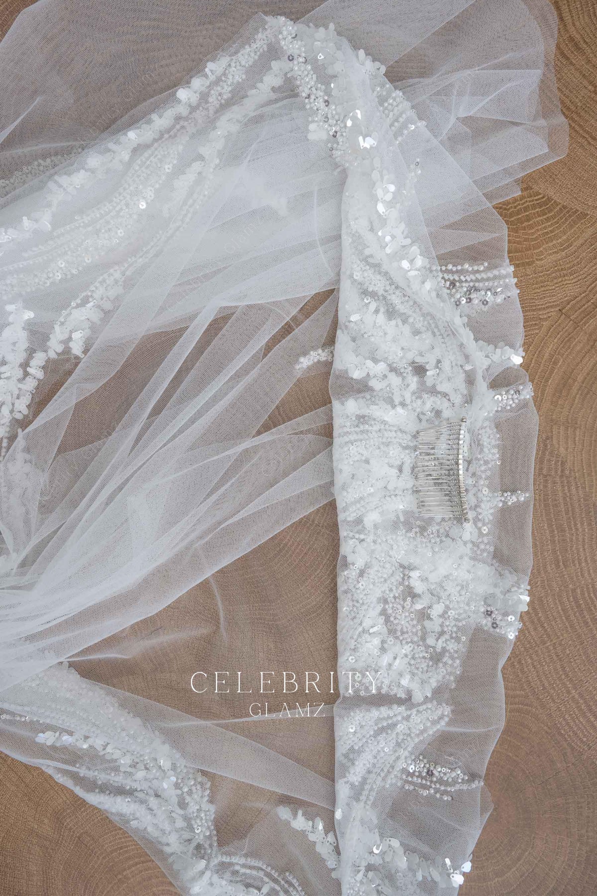 single tier lace applique wedding veil