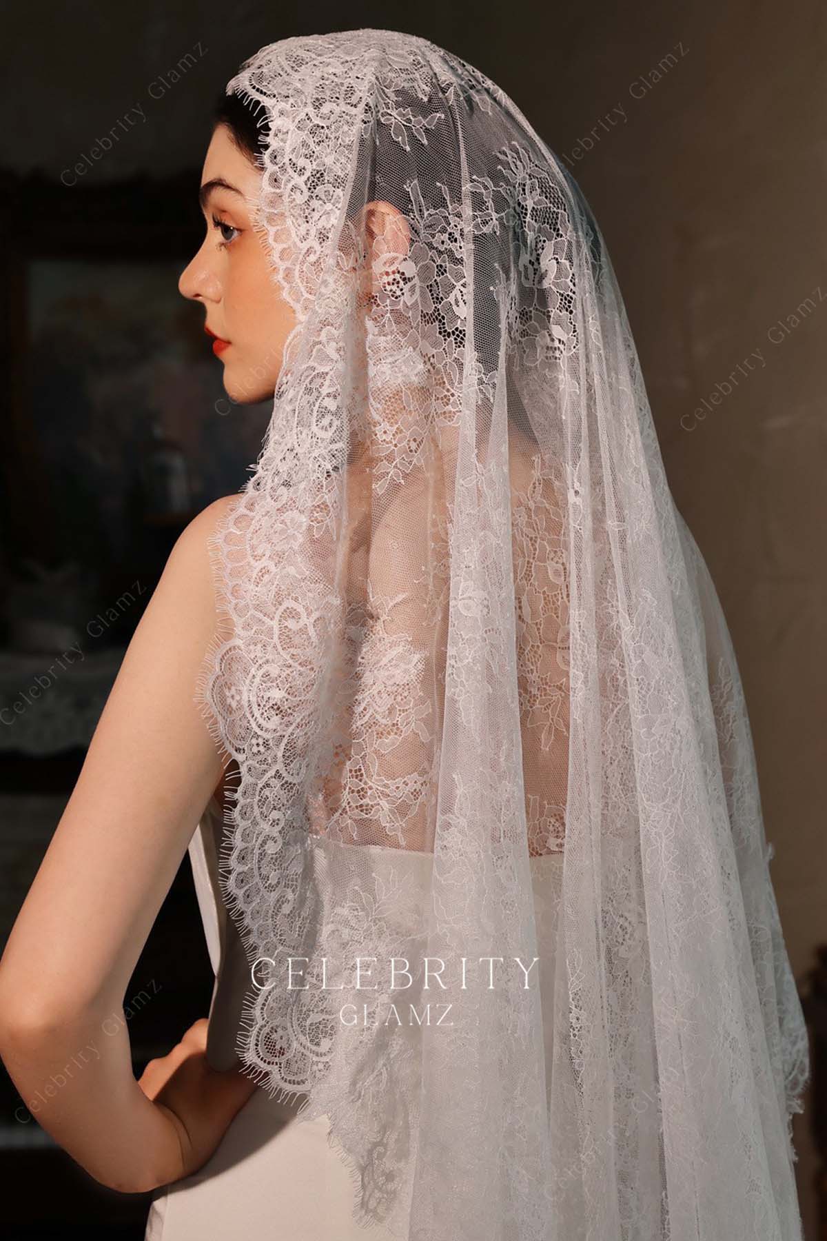 single tier lace bridal veil