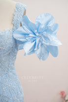 sky blue d floral prom dress