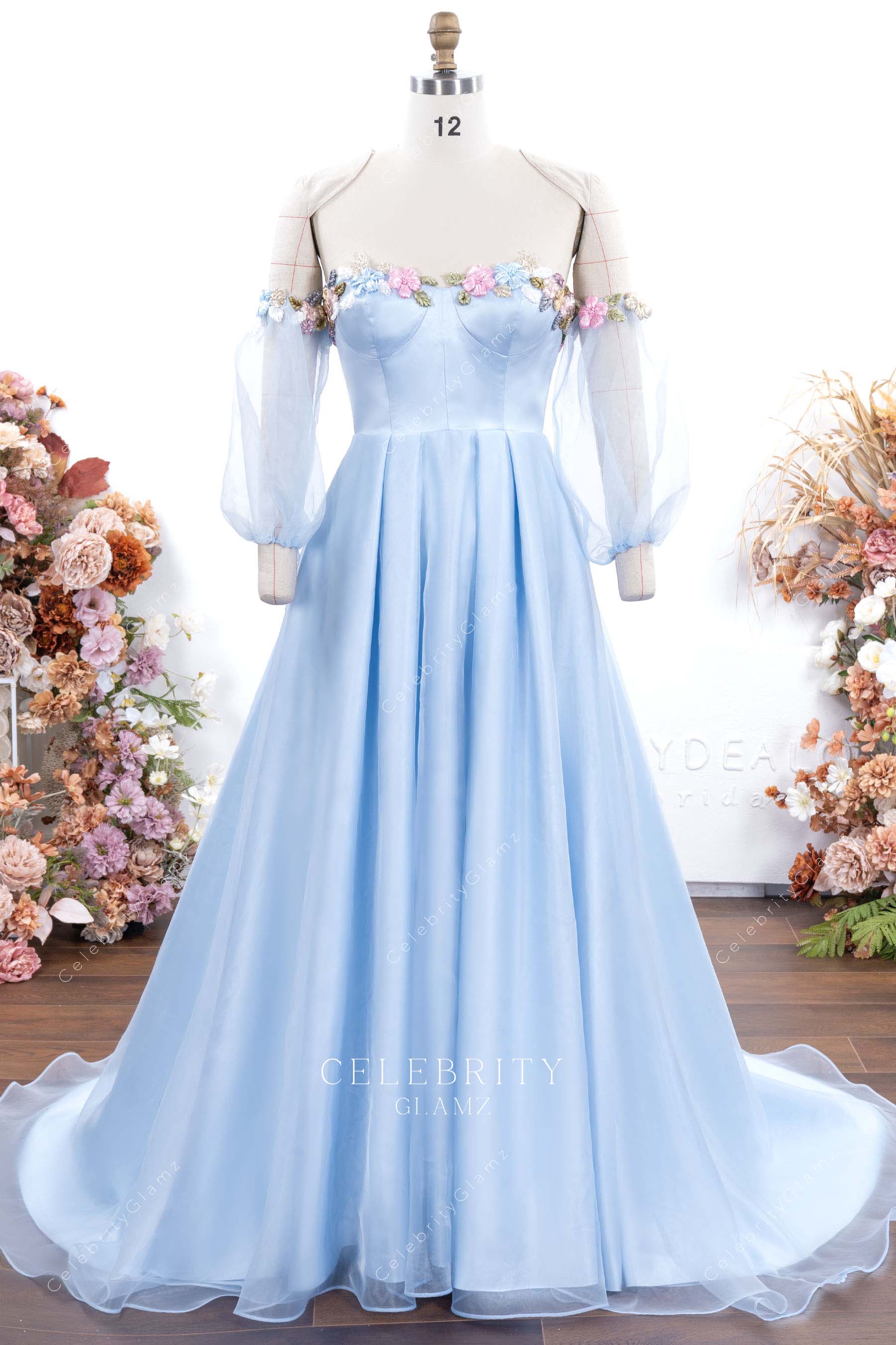 sky blue a line formal dress
