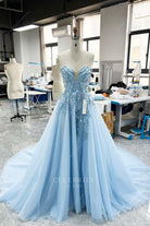 sky blue a line prom dress
