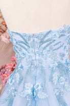 sky blue backless prom dress