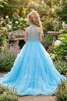 sky blue ruffles a line kids pageant dress