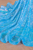 sky blue sequin embroidery prom dress