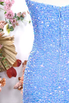 sky blue sequin fitted prom dress