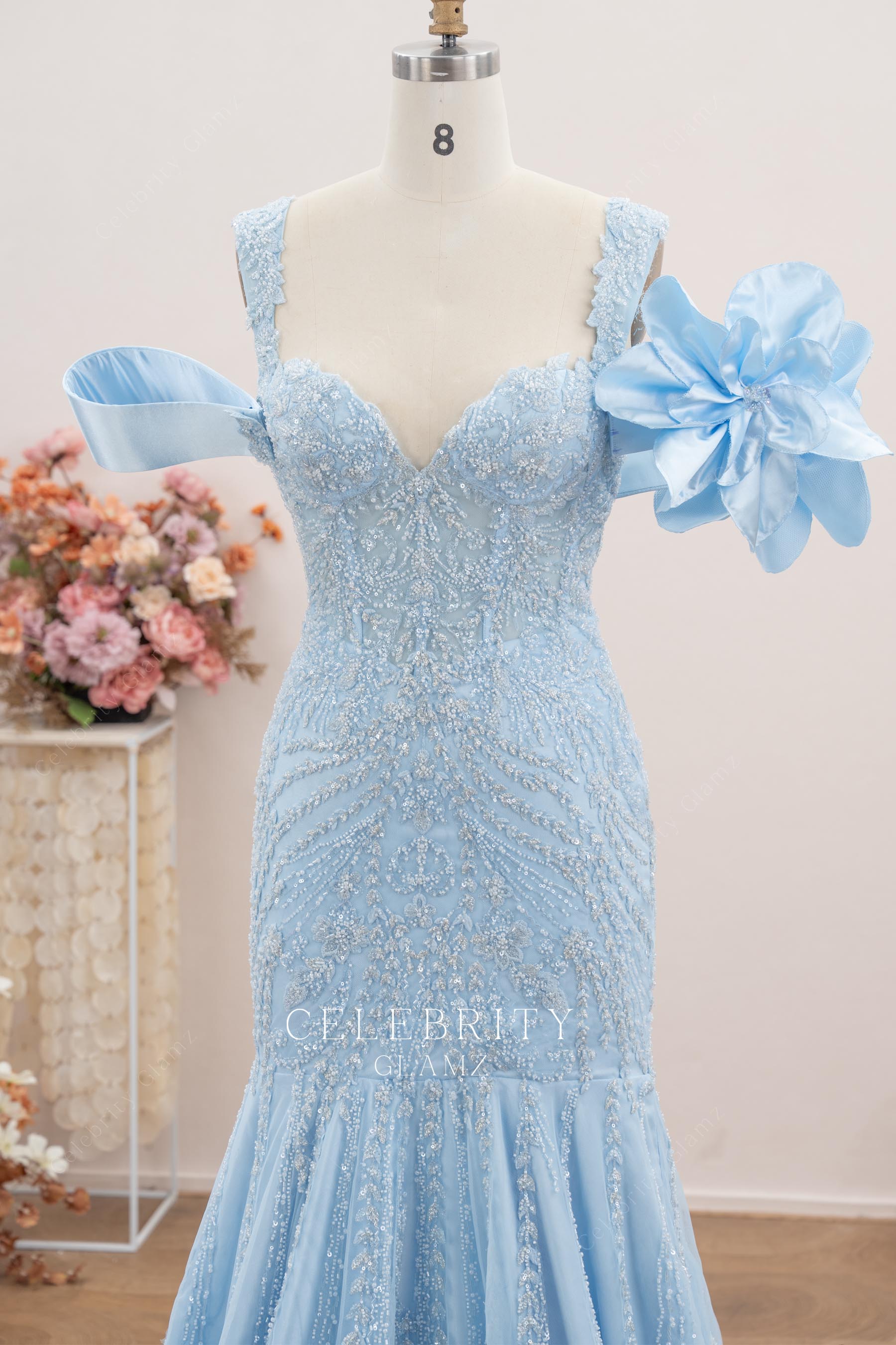 sky blue sweetheart neck mermaid prom dress