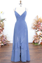 slate blue chiffon floor length bridesmaid dress