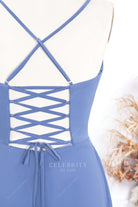 slate blue chiffon thin straps formal dress