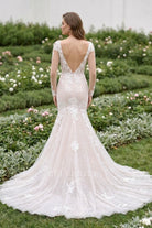 sleeved shimmery lace chapel train wedding dress