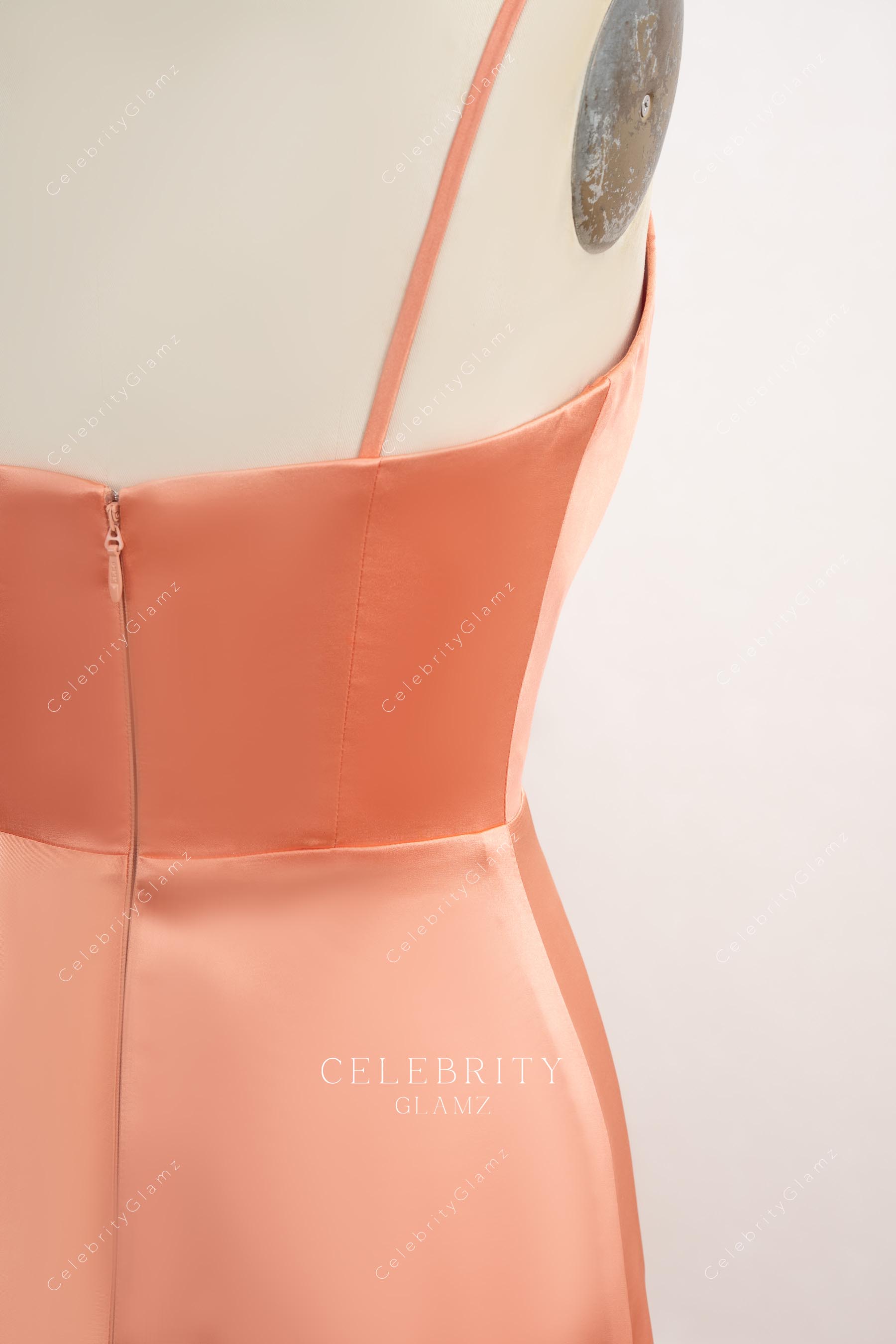 sleeveless papaya satin bridesmaid dress