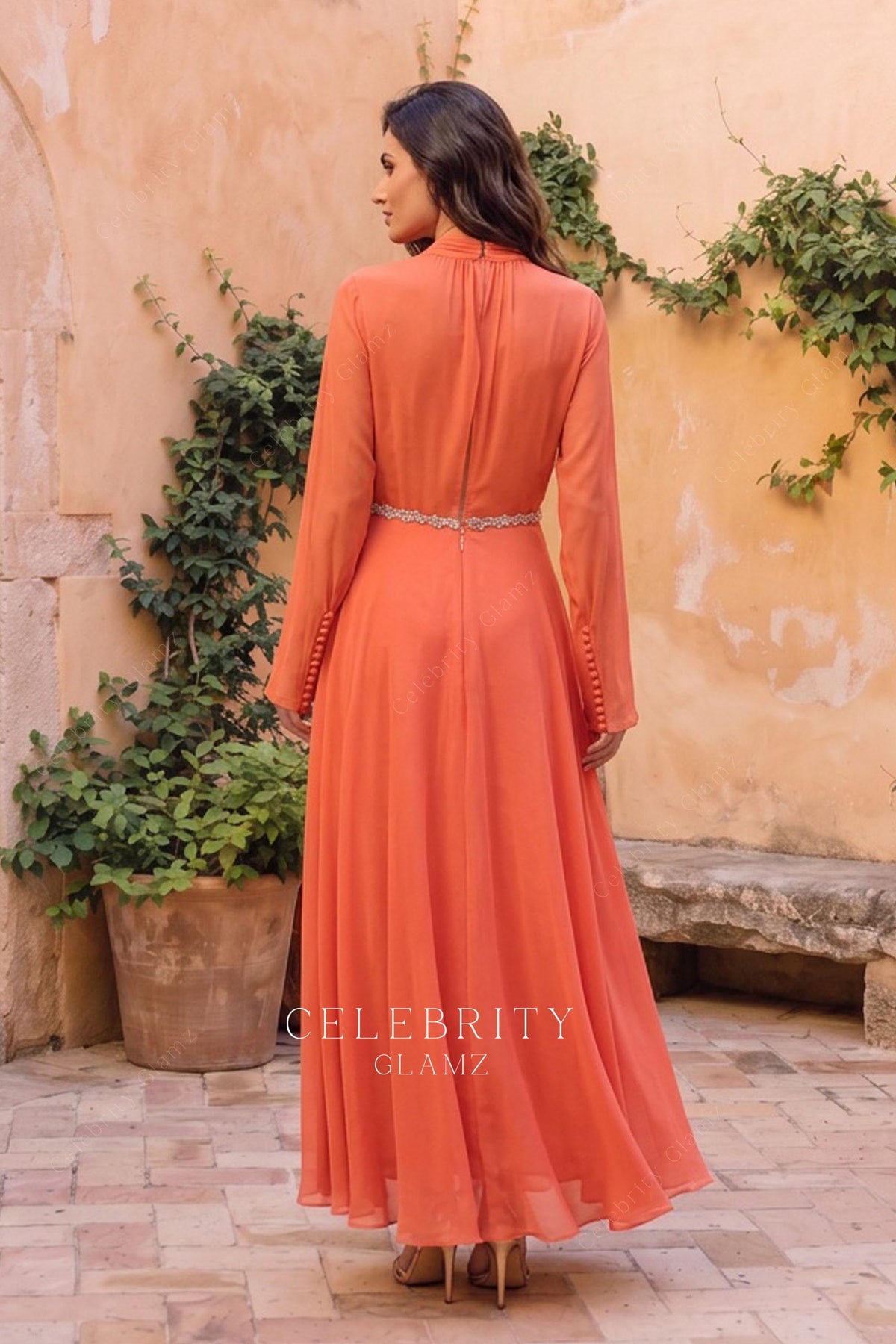slit back a line evening dress