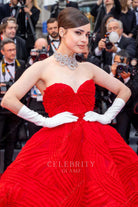 Sofia Carson red sweetheart neck 2023 Cannes film festival Outfit