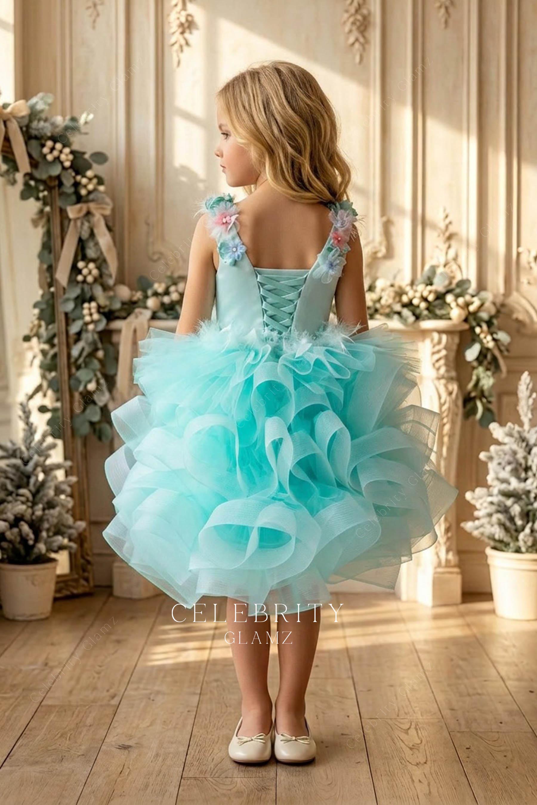 spa green knee length flower girl dress