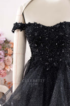 sparkly black drop sleeves wedding dress