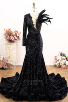 sparkly black sequin trumpet prom dress