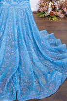 sparkly blue sequin trumpet prom dress