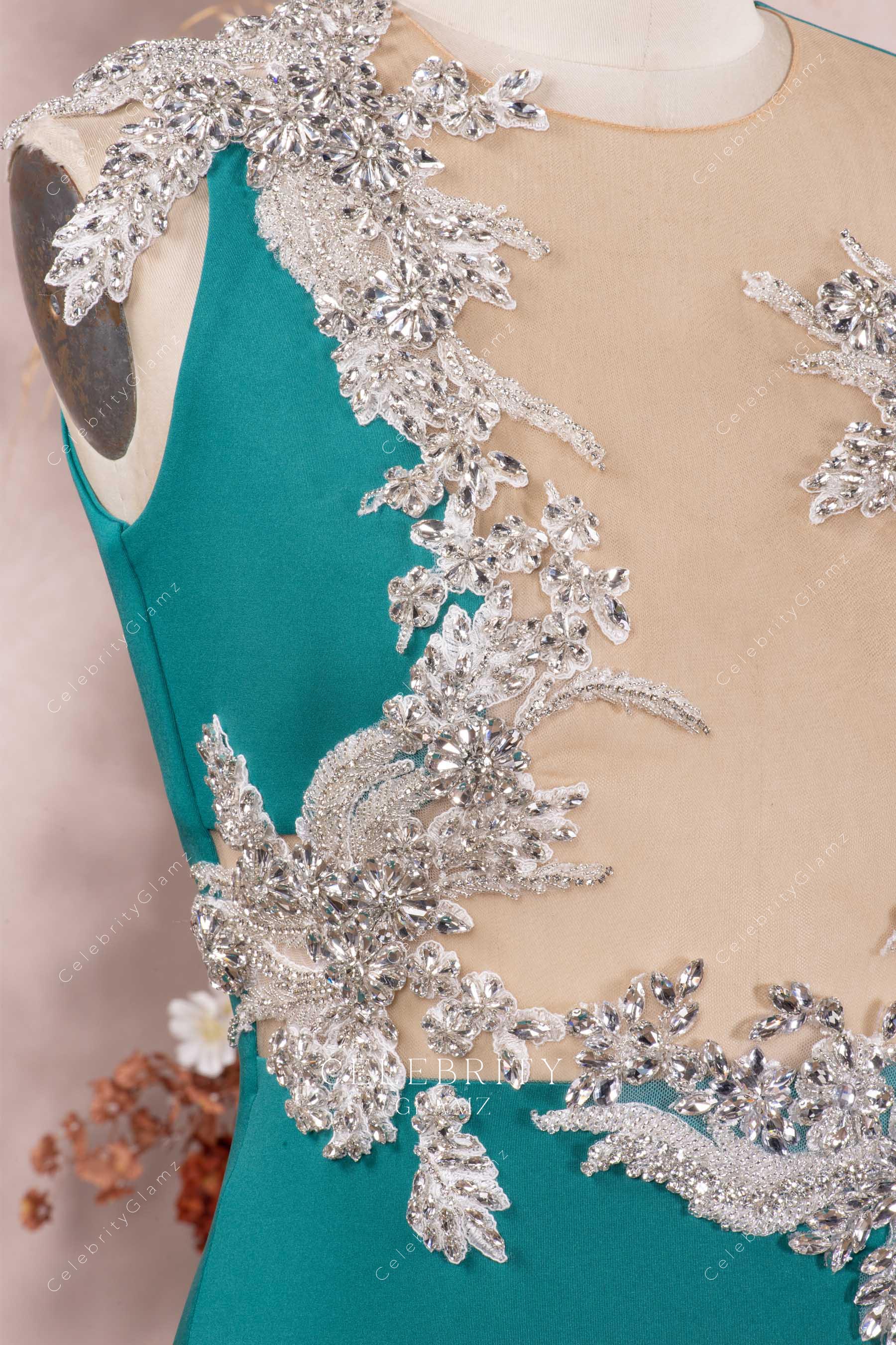 sparkly crystals illusion neck prom dress