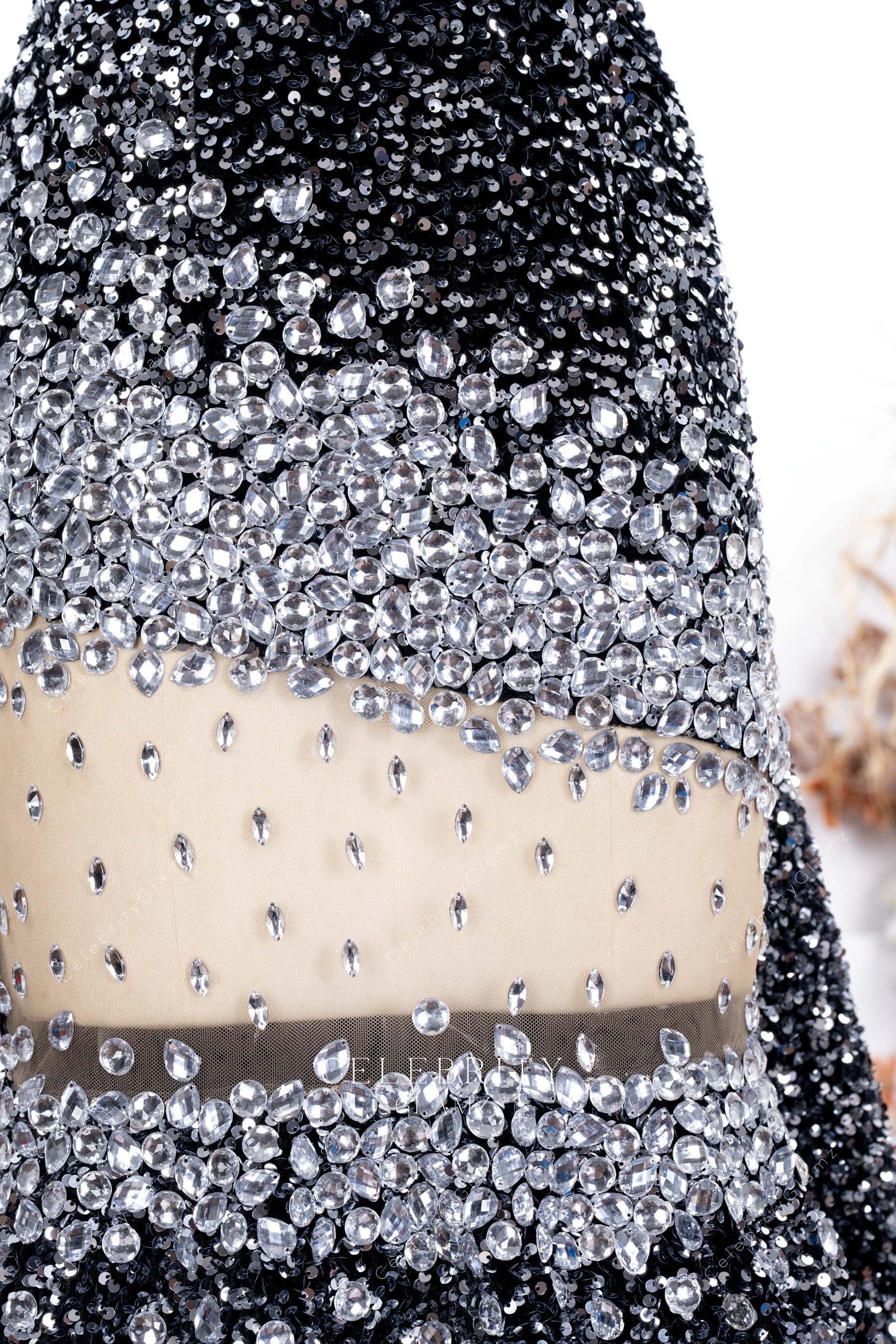 sparkly crystals illusion prom dress