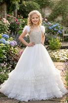 sparkly crystals tiered a line teen pageant dress