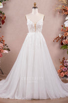 sparkly flower lace Aline bridal dress
