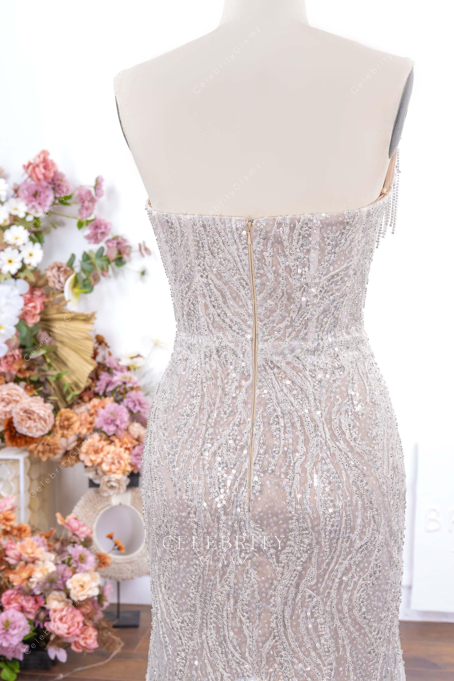 sparkly glitter open back prom gown