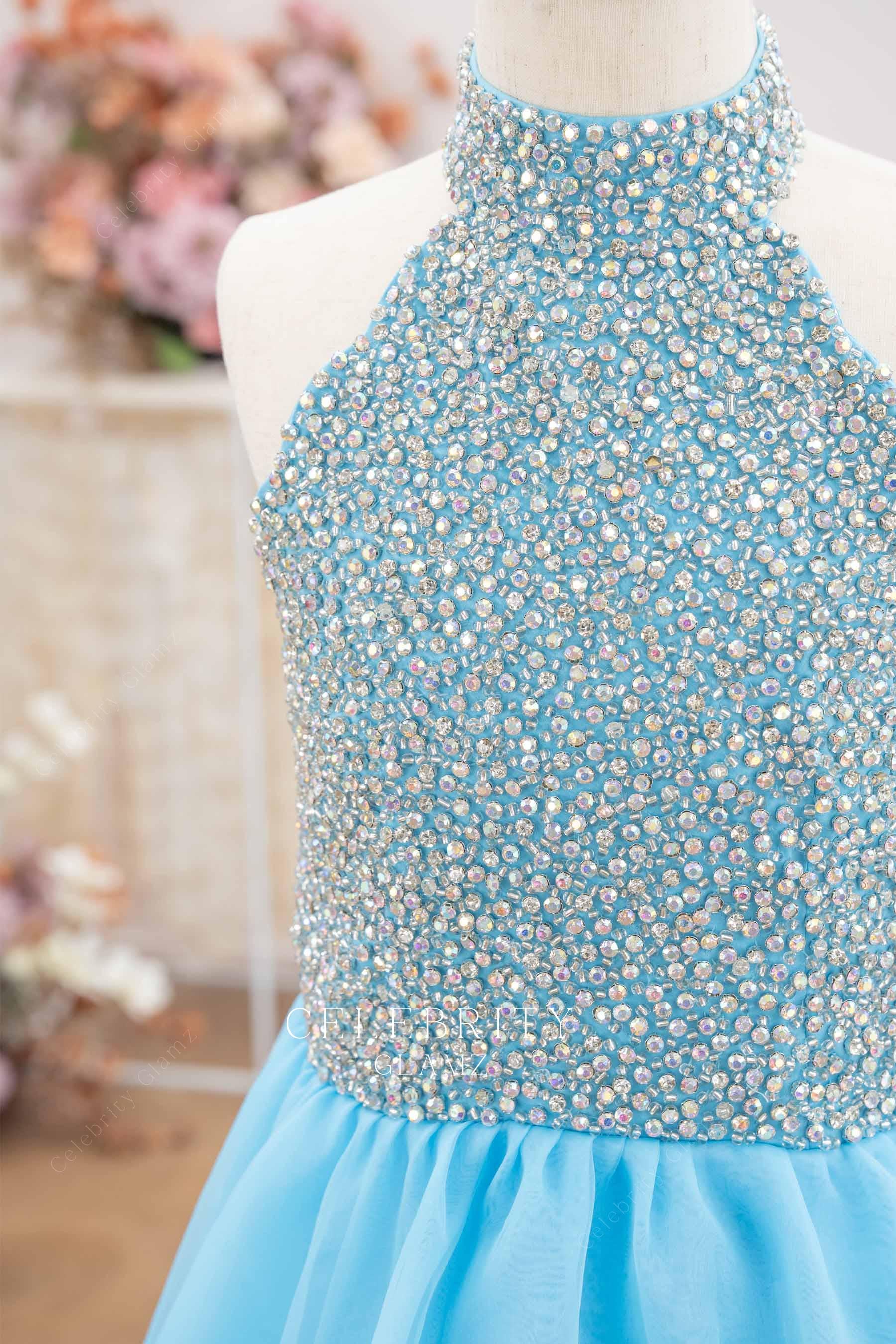 sparkly halter bodice kids pageant dress