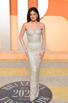 sparkly Monica Barbaro 2025 sheath Vanity fair party dress