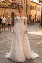 sparkly off shoulder bridal dress