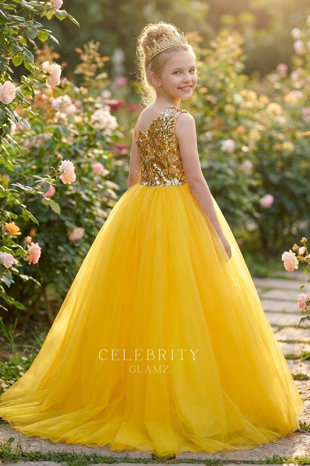sparkly one shoulder kids pageant gown