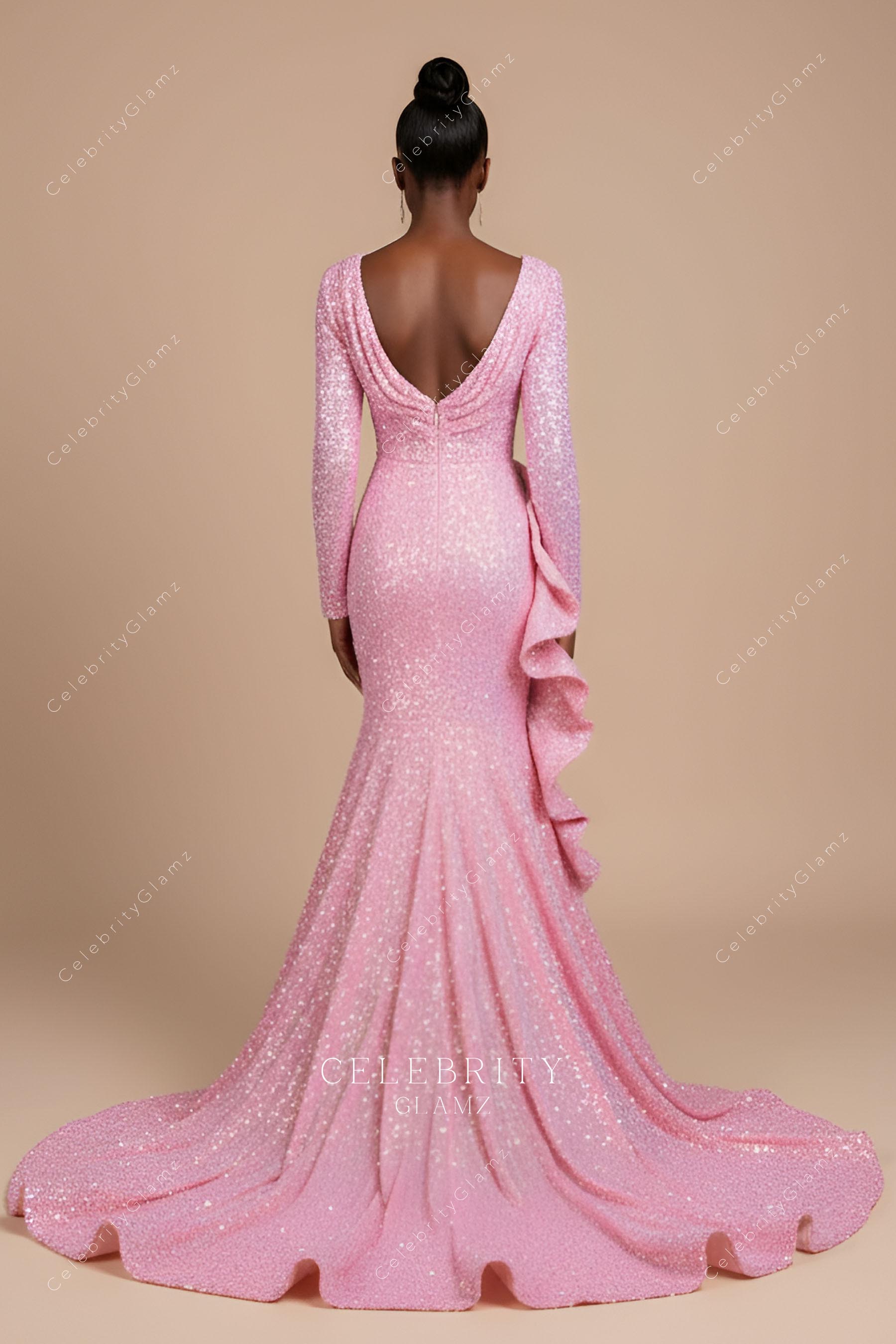 sparkly pink sequin mermaid formal dress