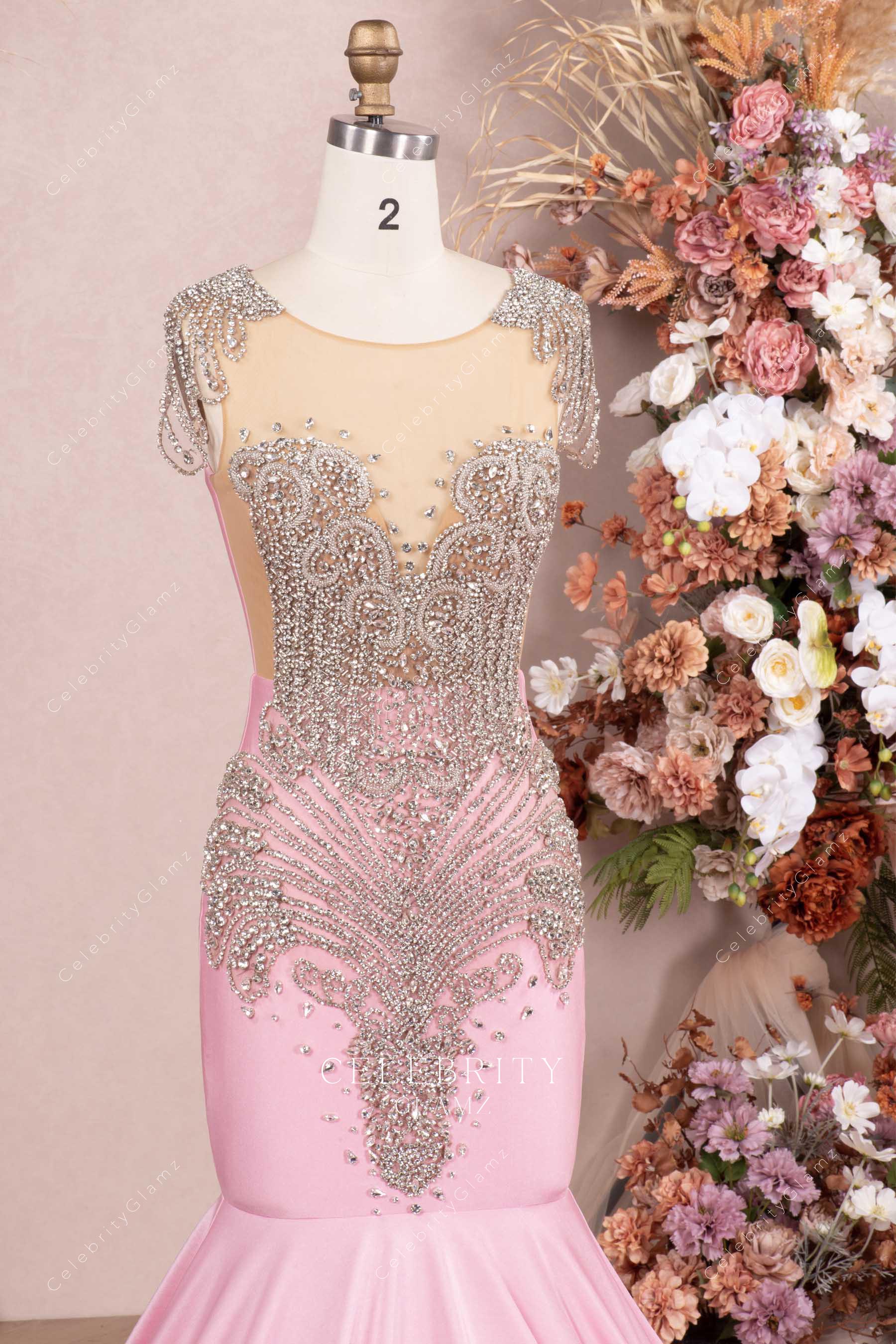 sparkly pink trumpet prom dress 