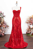 sparkly red sequin fit flare prom dress