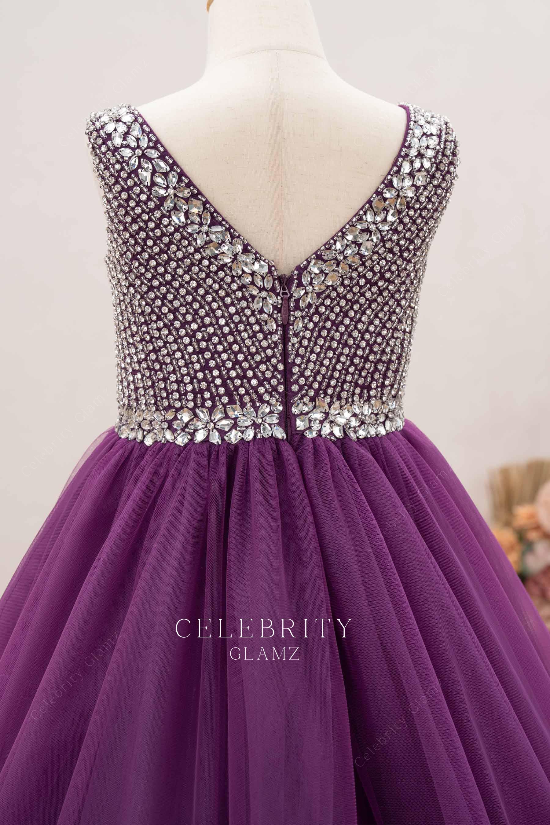 sparkly rhinestones grape kids pageant dress