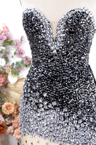 sparkly rhinestones strapless prom dress