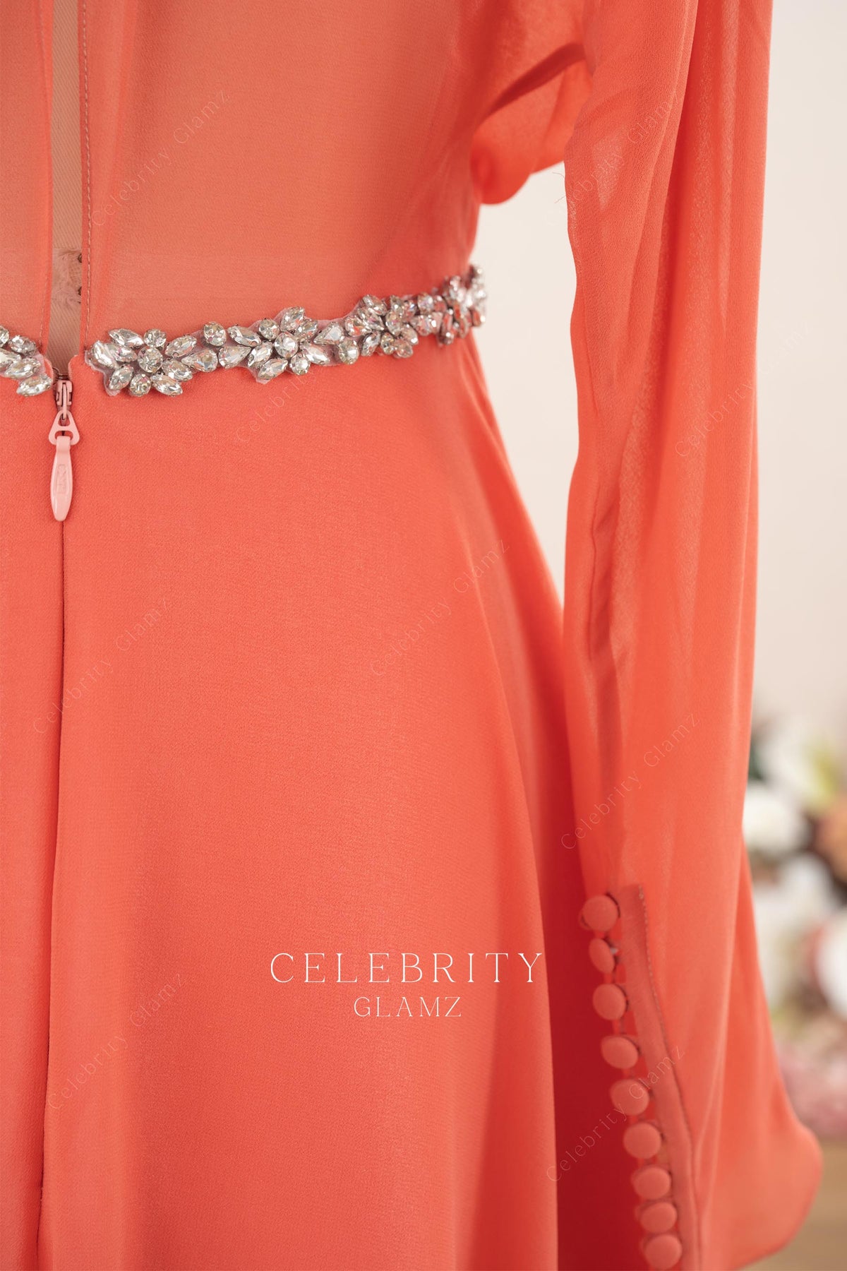 sparkly rhinestones waistband evening dress