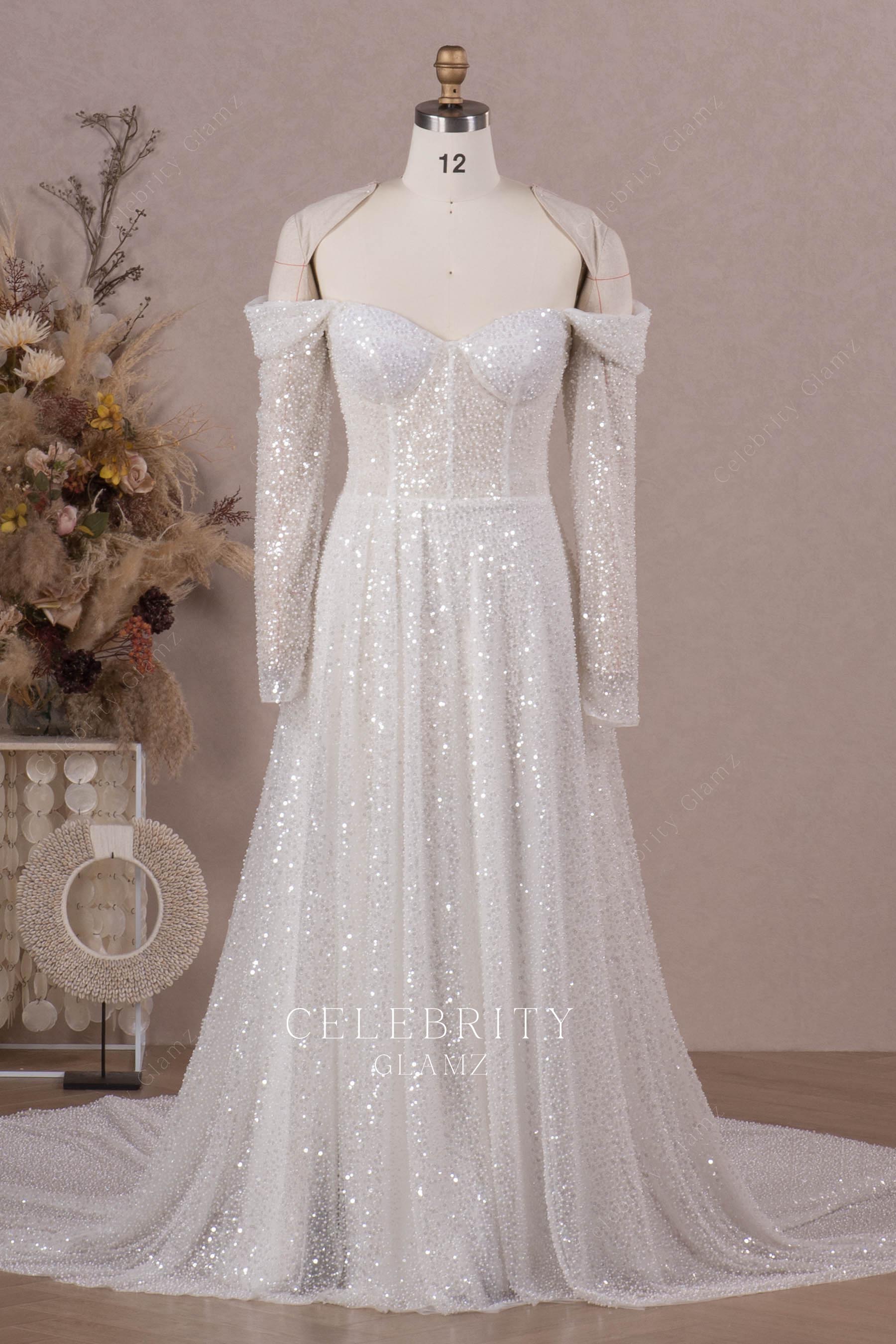 sparkly sequin a line wedding dress
