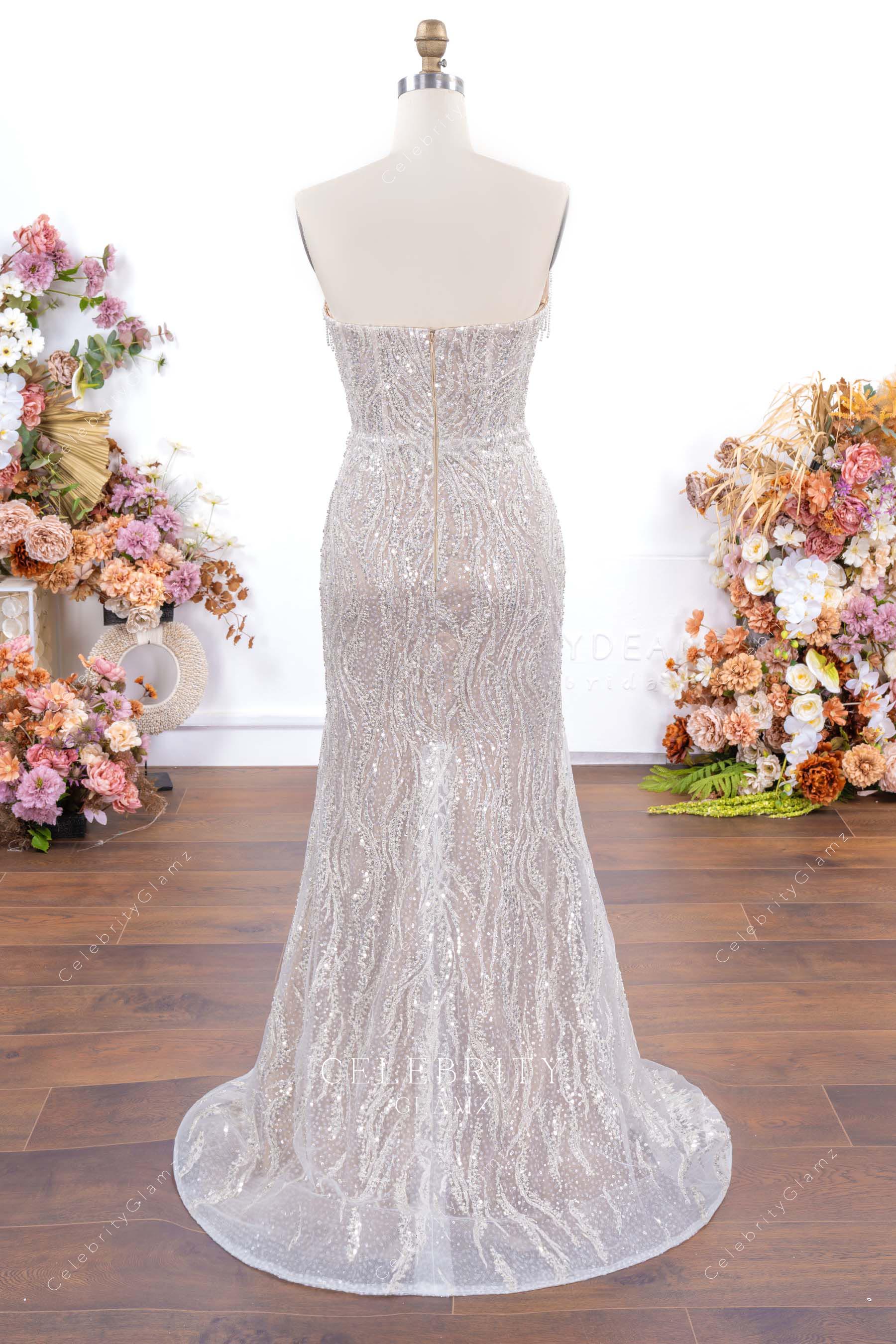 sparkly sequin sweep train formal gown